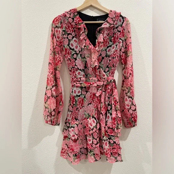 NWT Bardot Triple Frill Floral Mini Dress Pink Gardenia Size XS Spring Wedding - Picture 4 of 10